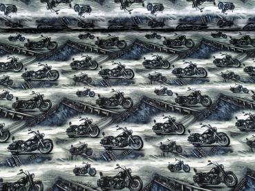 French Terry Straßen Motorrad auf Jeans/Grau